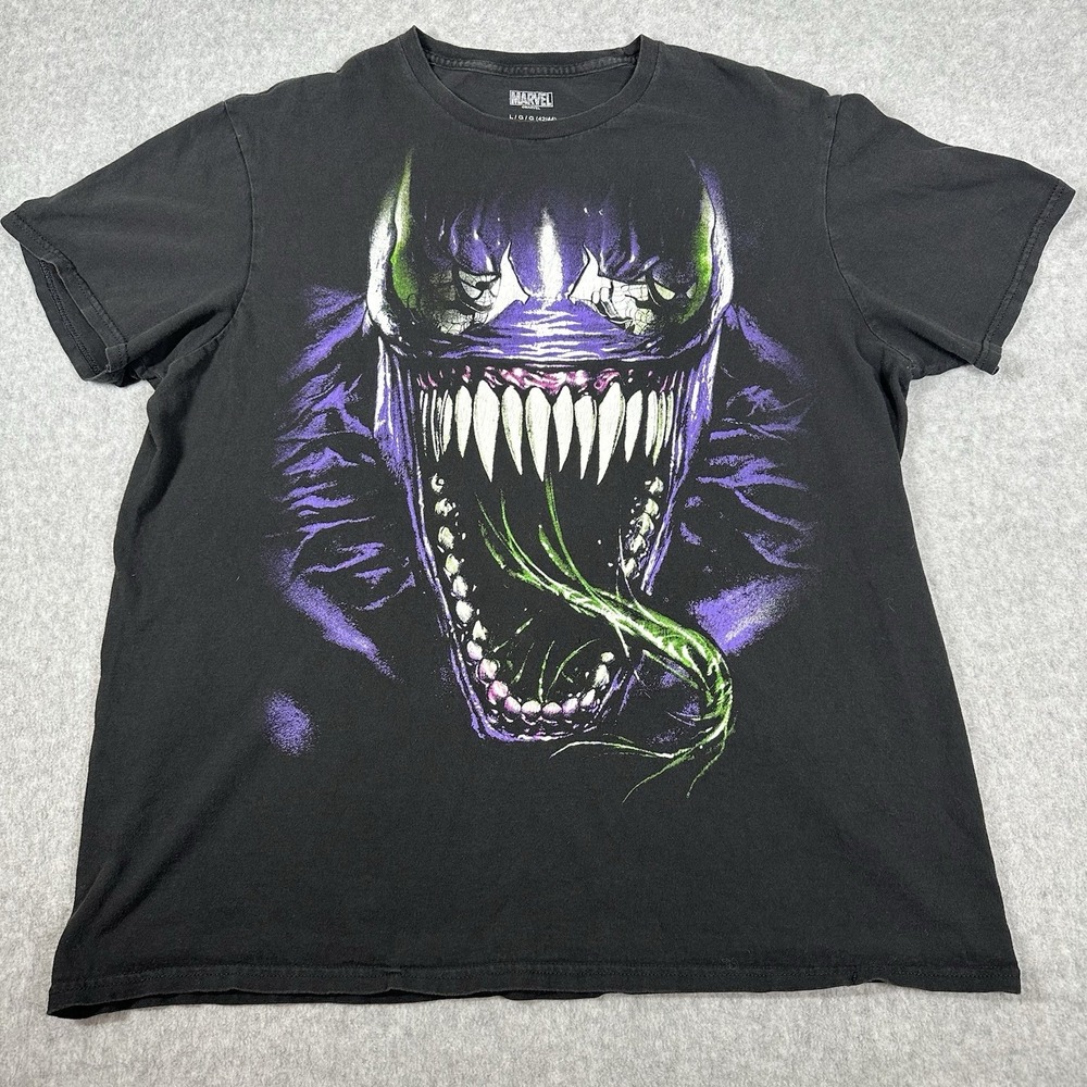 Y2K Marvel Venom Large Front Face Print Graphic T-Shirt Size Large